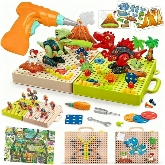LINXUXIE Take Apart Dinosaur Multifunctional Puzzle Box, STEM Design and Drill Toy for Kids, STEM Toys for 3 4 5 6 7 8 Year old