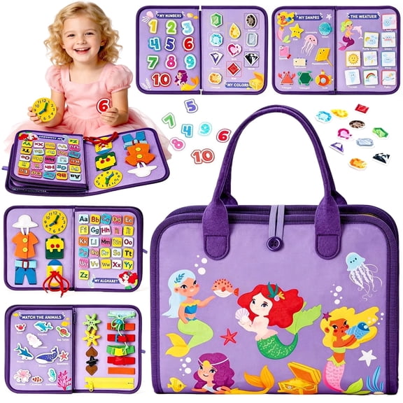 LINXUXIE Toddler Busy Board, Sensory Montessori Educational Activities for Learning Fine Motor Skills, Birthday Gifts for Kids 1-3 Year Old