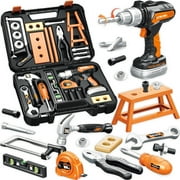 LINXUXIE Kids Tool Set with Electronic Toy Drill, Realistic Toy Tools with Tool Box for Toddler, Kids Construction Toy, Birthday Gifts for Kids 1-3 3-5 5-8 Year Old