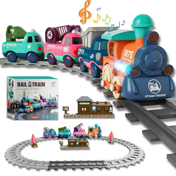 LINXUXIE Toddler Train Set, Kids Magnetic Train Tracks Toys for Boys&Girls, Baby Christmas Birthday Gifts for 3-5 5-8 Year Old