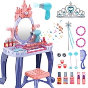 LINXUXIE Toddlers Makeup Set, Small Vanity Dresser, Birthday Gifts for 3-12 Year Old