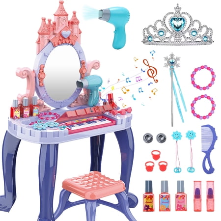 LINXUXIE Toddlers Makeup Set, Small Vanity Dresser, Birthday Gifts for 3-12 Year Old