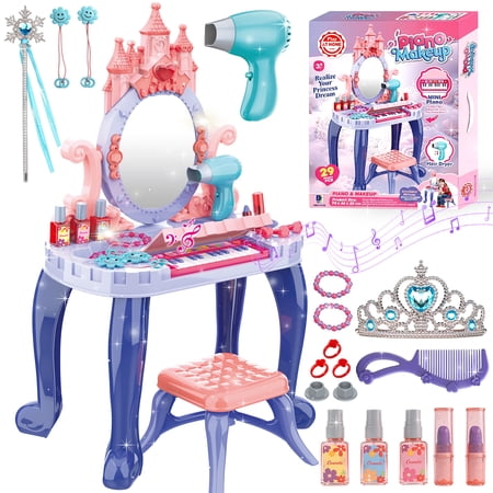 LINXUXIE Toddlers Makeup Set, Small Vanity Dresser, Birthday Gifts for 3-12 Year Old
