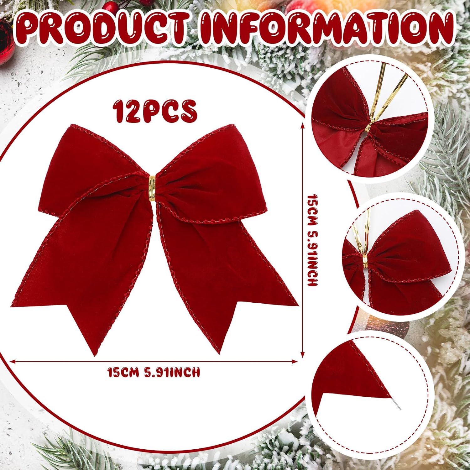 LINYAN-12 Pcs Burgundy Christmas Velvet Bows 6 Inch Rustic Wreath Gift ...