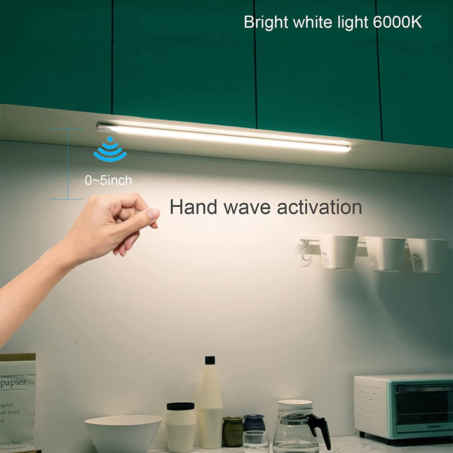 LINYAN-17 Inch Under Cabinet Lights with Hand Wave Sensor, Dimmable ...