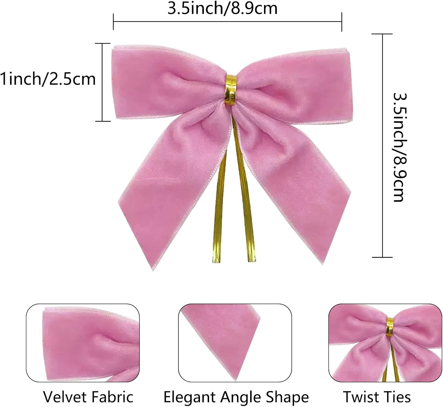 LINYAN-24Pcs Pink Velvet Christmas Tree Bows Ornaments Vintage Velvet ...