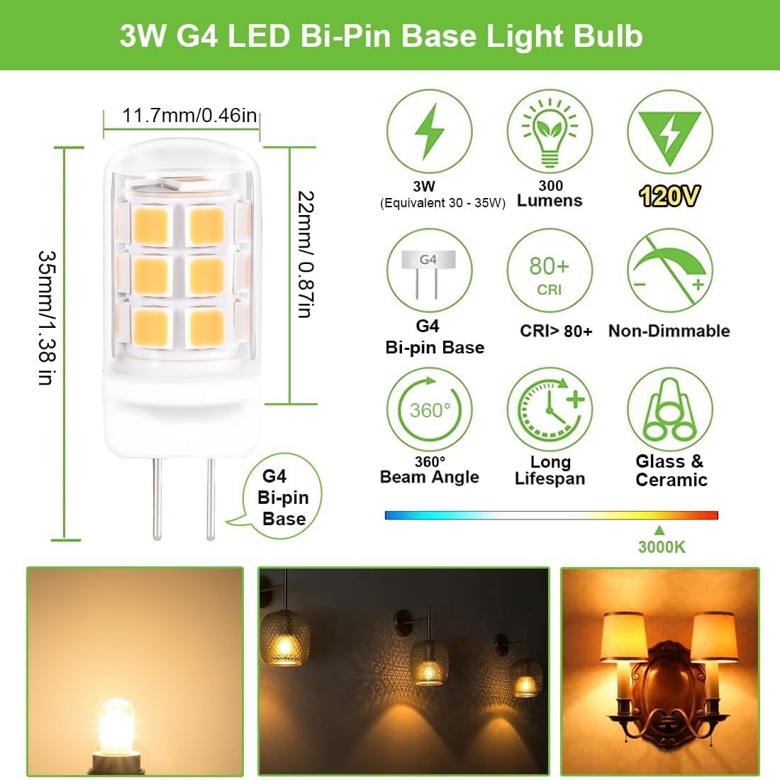 LINYAN-5 PCS -120V G4 LED Light Bulbs 3W JC Bi-Pin Base(Not Low Voltage ...