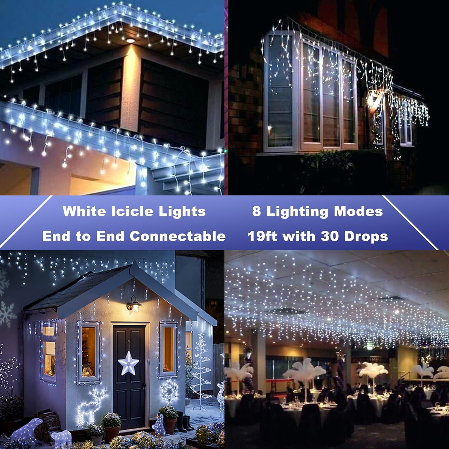 LINYAN-Christmas Icicle Lights - 19Ft 8 Modes Waterproof Christmas