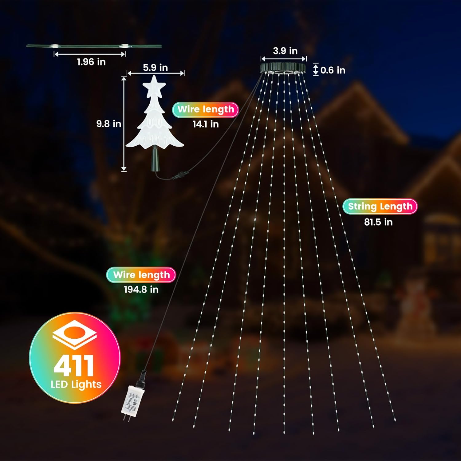 Topper Lighting LINYAN-Christmas Tree Waterfall Lights with Decorative Tree Topper ...