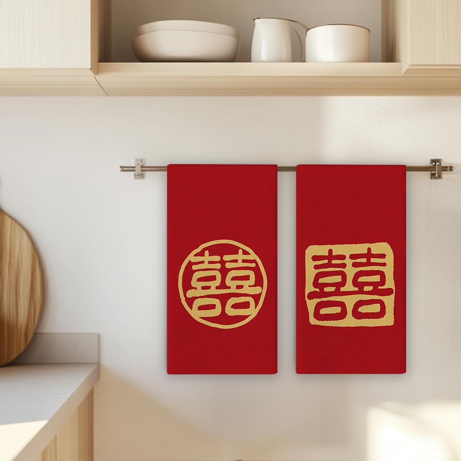 Chinese Hand Rags LINYAN-Double Happiness Kitchen Towels Set - Chinese Traditional ...