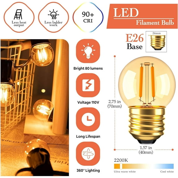 LINYAN-G40 Low Watt Light Bulb Edison LED Bulb Mini Globe Light Bulbs ...