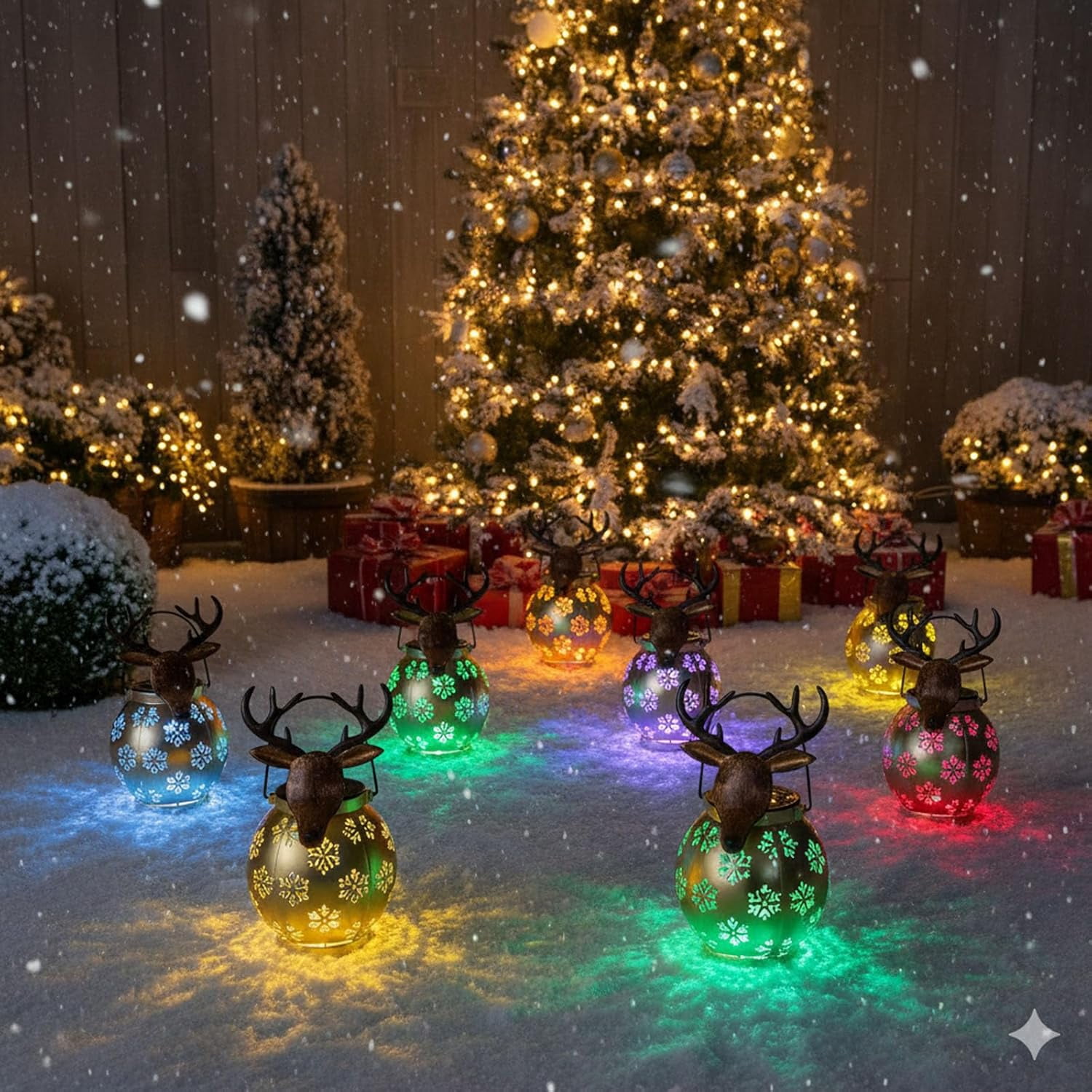 LINYAN-Gold Deer Christmas Lanterns Outdoor with LED Light and Hollow