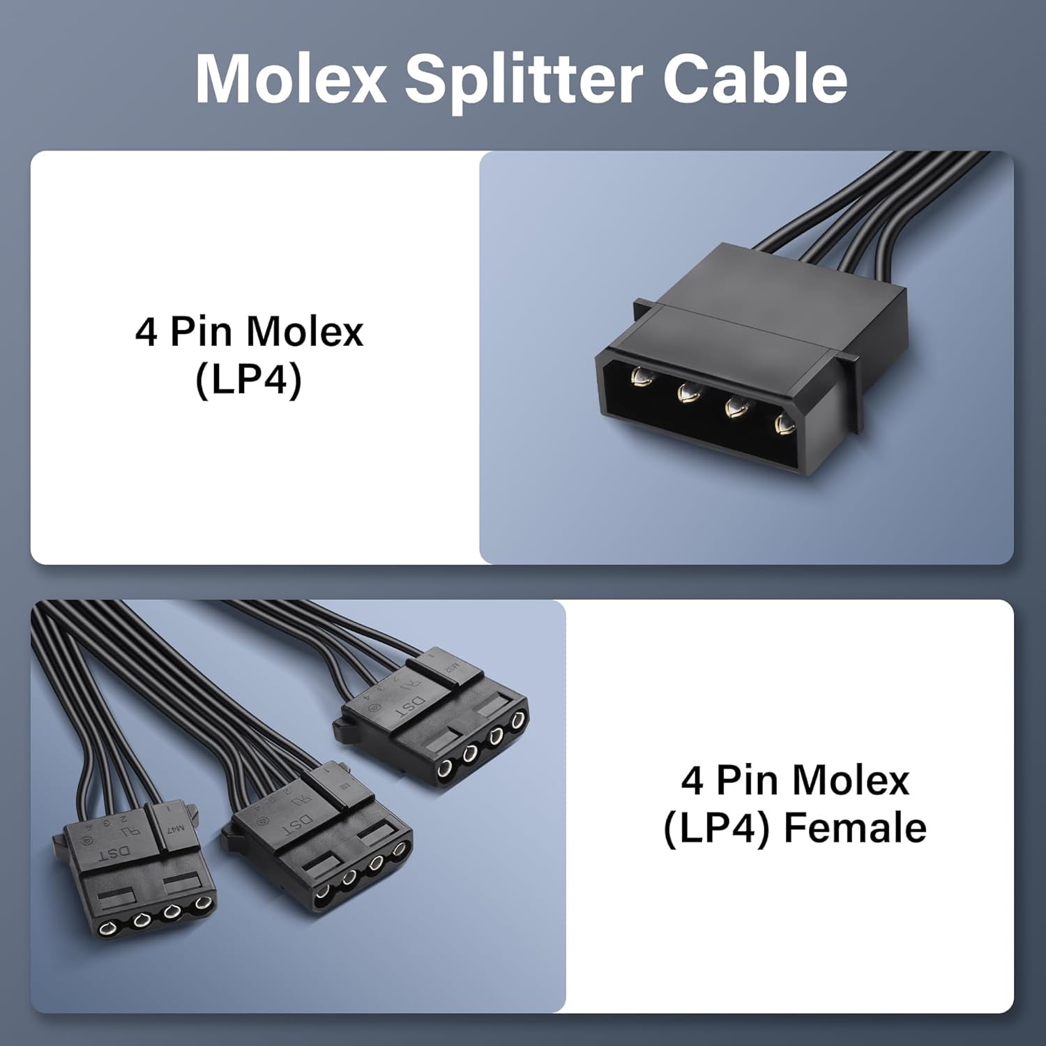 Pin Type Drive Cable LINYAN-Molex Splitter Power Cable LP4 4-Pin Male to 3 x 4-Pin Female D ...