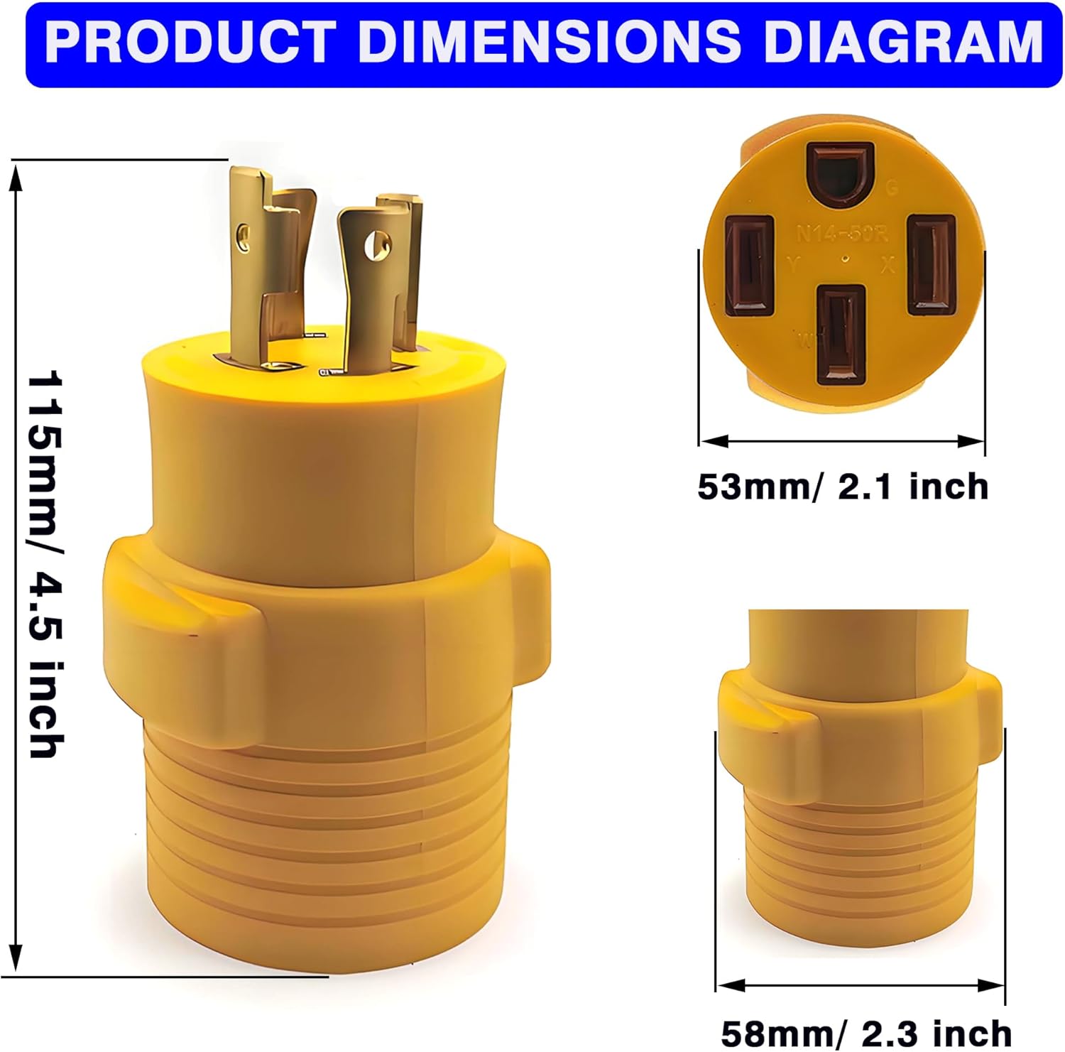 LINYAN-NEMA L14-30P to 14-50R RV Generator Adapter,30 Amps to 50 Amps Power Adapter,4-Plugs Twist-Lock Male Plug to 50A RV Female Plug Heavy Camping Truck Trailer,Generator