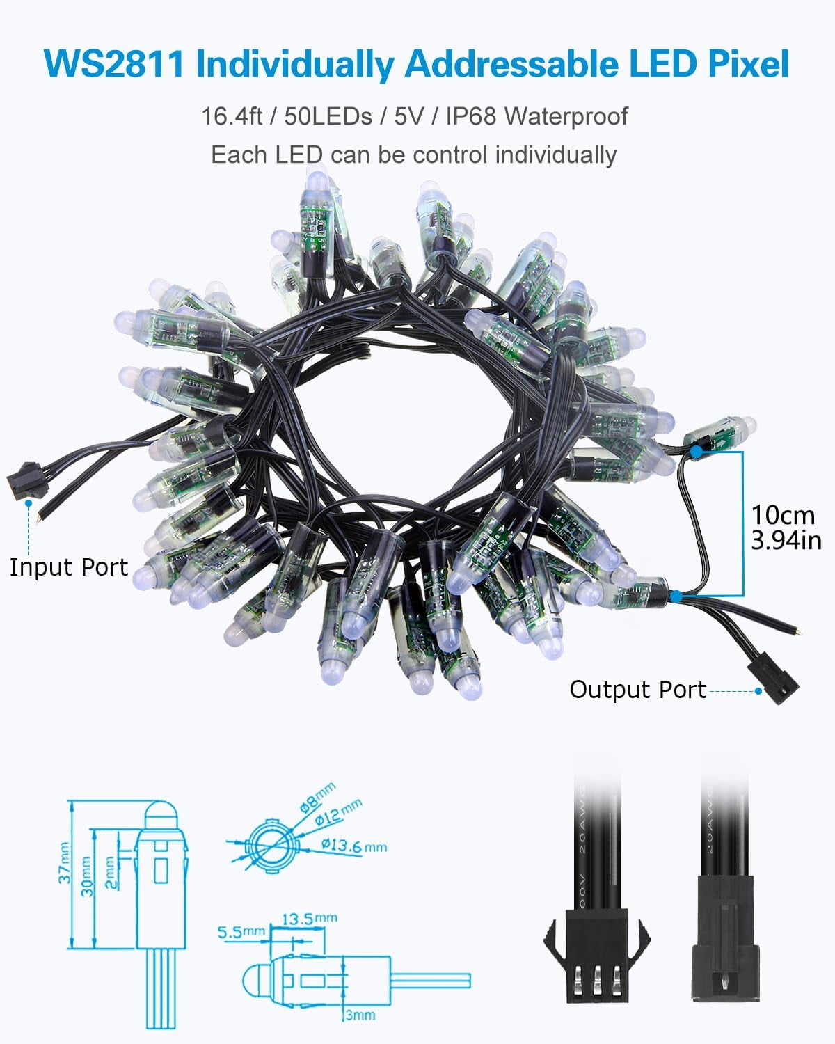 LINYAN-WS2811 Addressable LED Pixel Light 50pcs 5V 12MM Digital Dream ...