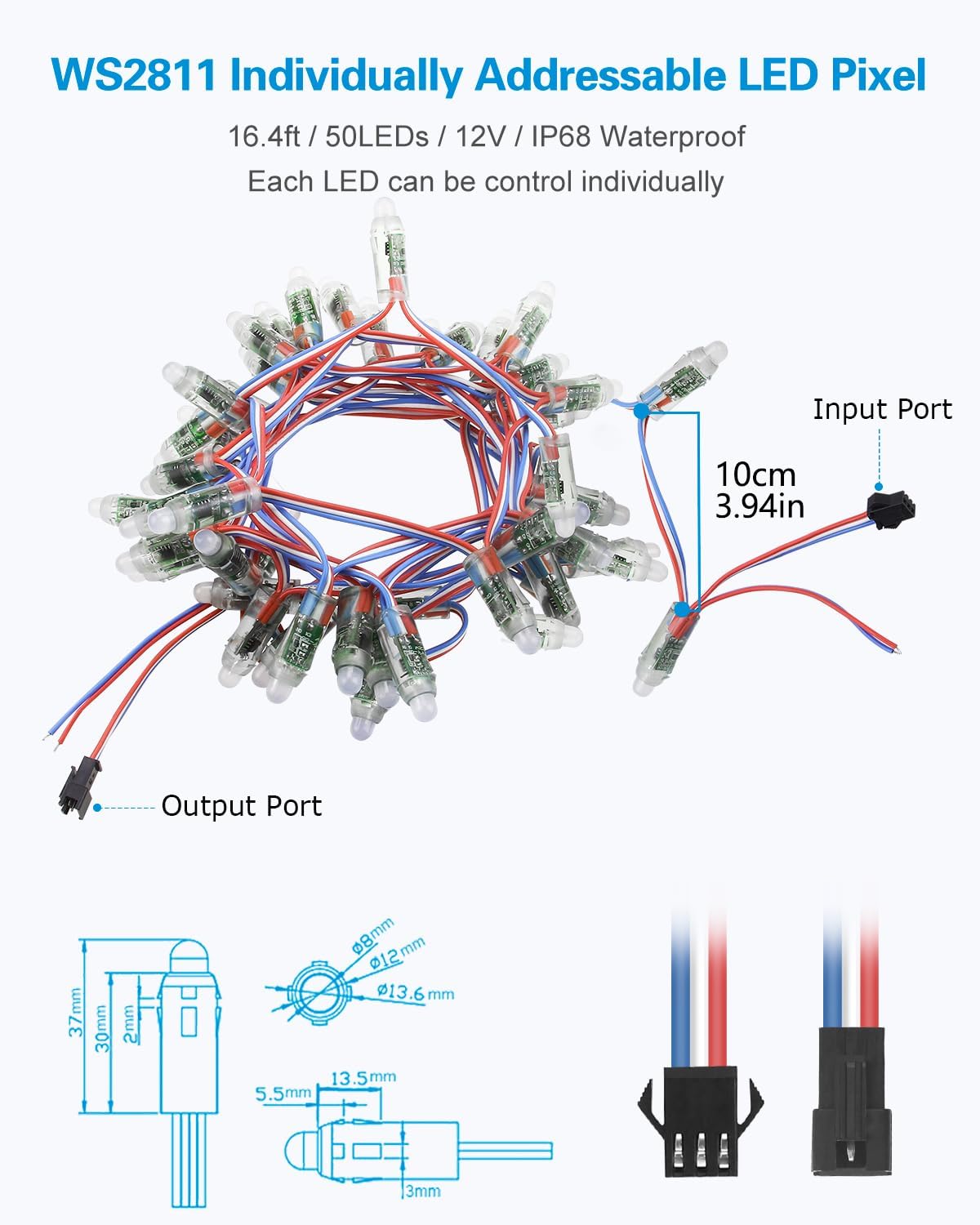 LINYAN-WS2811 RGB LED Pixels Light Individually Addressable 12mm ...