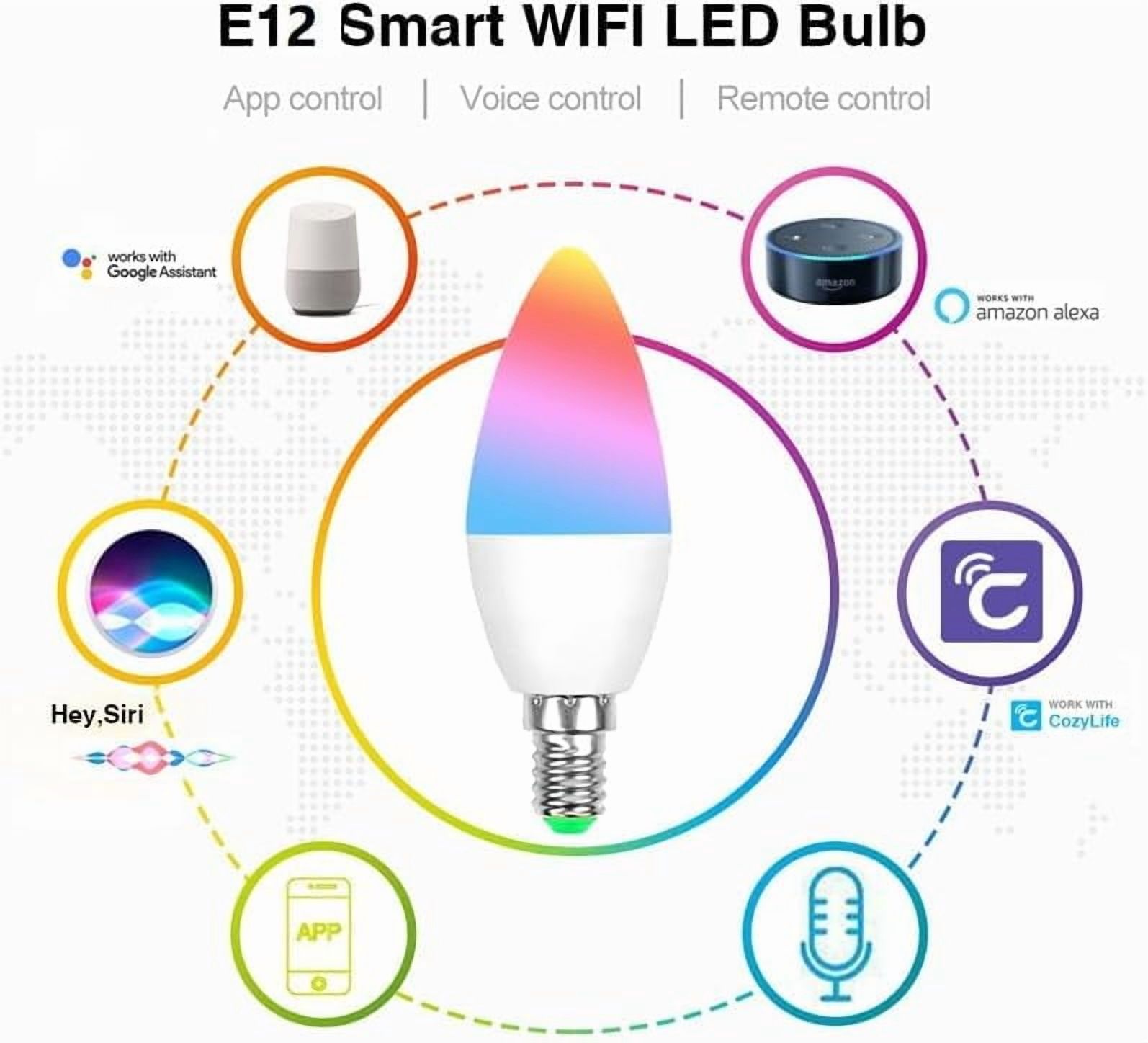 Image showcasing LINYAN-Zigbee E12 Smart RGBCW Candle Bulb Compatible with Alexa,App and ...