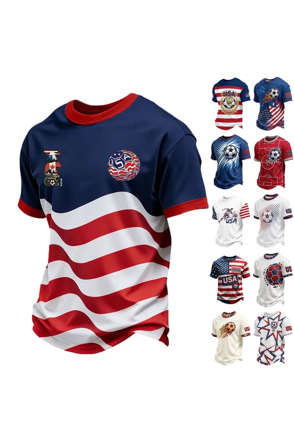 Men Soccer Cup Jersey Shirts National Team Short Sleeve Crew Neck T Shirts World Soccer Fan Pollover USA Flag Printed Streetwear Top Deep Red XXL