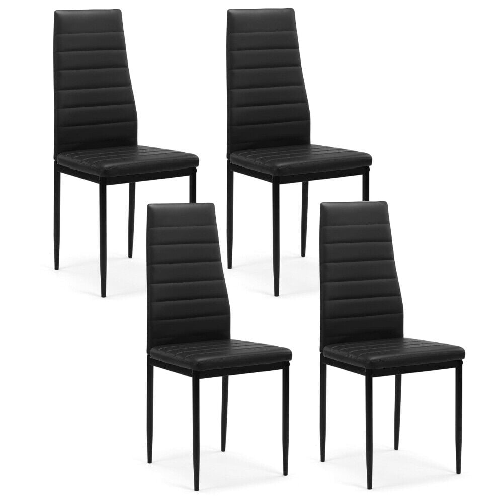 LINZJI Black Dining Chair Set of 4, Leather Dining Chairs with Curved ...