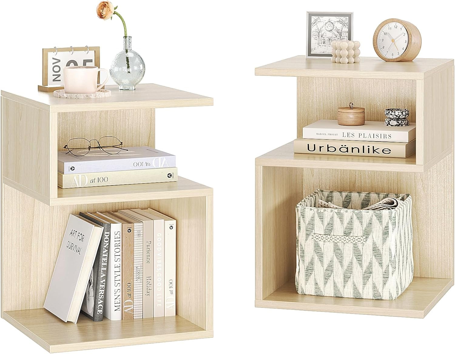 LINZJI Night Stand Set of 2 for Bedroom Beside Table with Charging ...