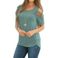 thumbnail image 1 of LIOFOER Womens Blouse Loose Strappy Short Sleeve Cold Shoulder Tops, 1 of 8