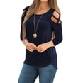thumbnail image 1 of LIOFOER Womens Tops;3/4 Sleeve Blouse;Loose Strappy Cold Shoulder, 1 of 2