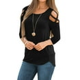 thumbnail image 1 of LIOFOER Womens Tops;3/4 Sleeve Blouse;Loose Strappy Cold Shoulder, 1 of 2