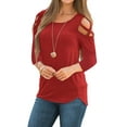 thumbnail image 1 of LIOFOER Womens Tops;3/4 Sleeve Blouse;Loose Strappy Cold Shoulder, 1 of 2