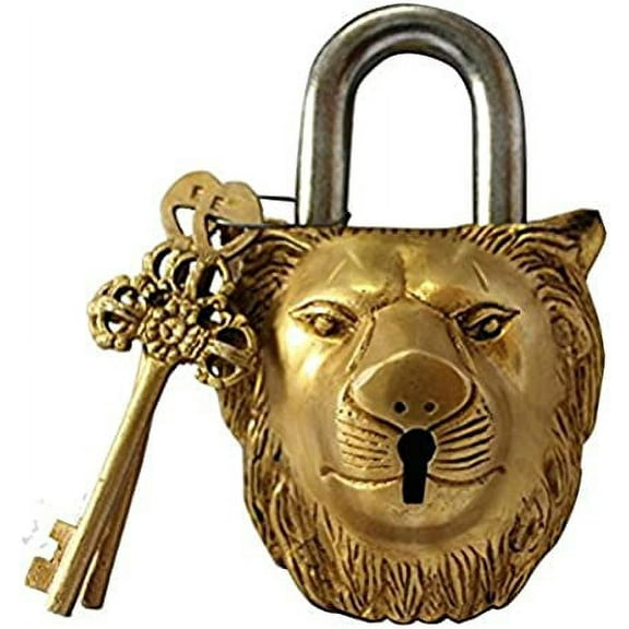 LION Face Type Padlock - Lock with Key - Brass From Brass Blessing (5044)
