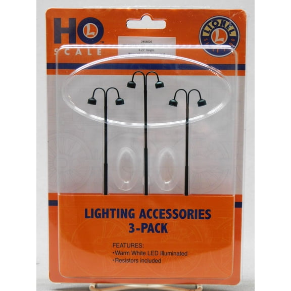 LIONEL HO SCALE ILLUMINATED DOUBLE ARM LAMP GREEN 3pk 2456020