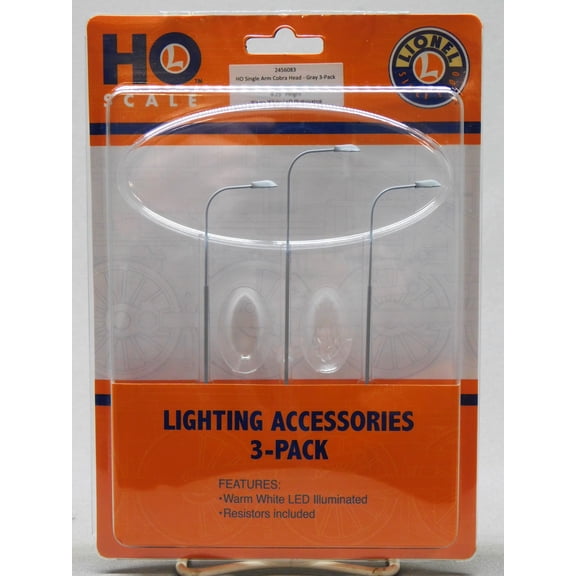 LIONEL HO SCALE ILLUMINATED SINGLE ARM COBRA HEAD GRAY 3pk 2456083