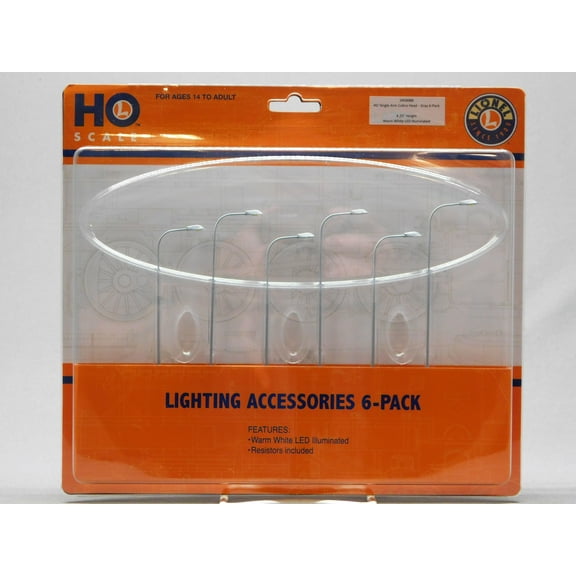 LIONEL HO SCALE ILLUMINATED SINGLE ARM COBRA HEAD GRAY 6pk 2456086