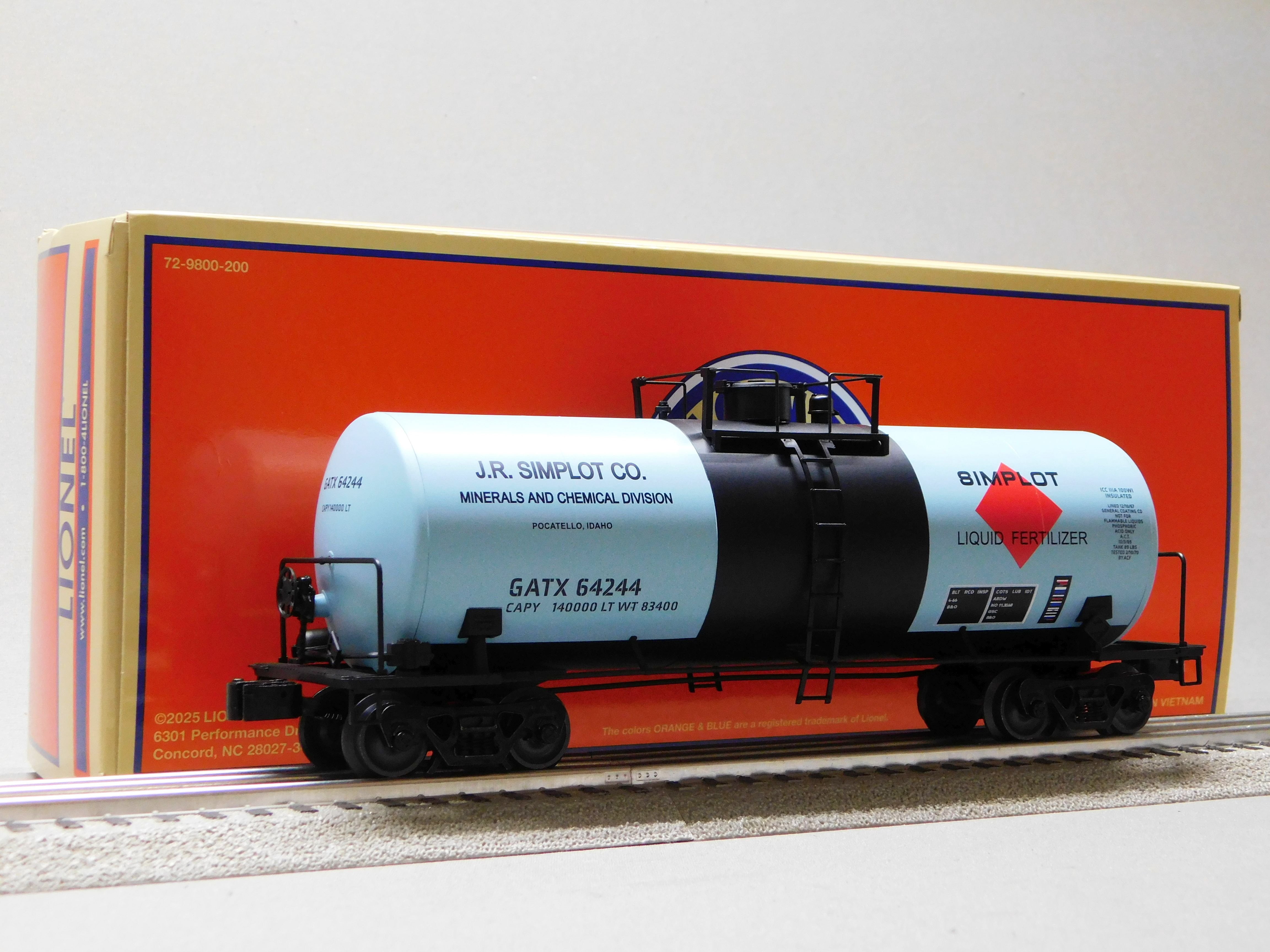 Simplot Rail Cars LIONEL JR SIMPLOT 40' TANK CAR #64244 O GAUGE TRAIN CAR 2542401 ...
