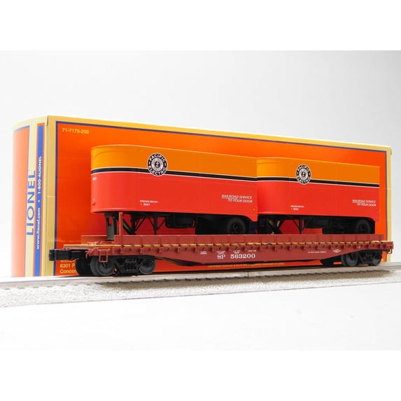 LIONEL PACIFIC ELECTRIC TOFC FLATCAR #563200 W/2 TRAILERS O GAUGE TRAIN CAR 2526380