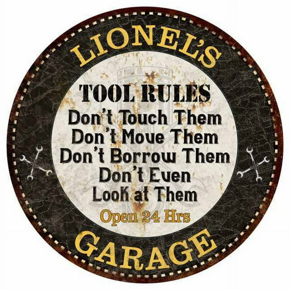 LIONEL'S Garage Rules 14" Round Metal Sign Garage Bar Wall Decor 100140013315