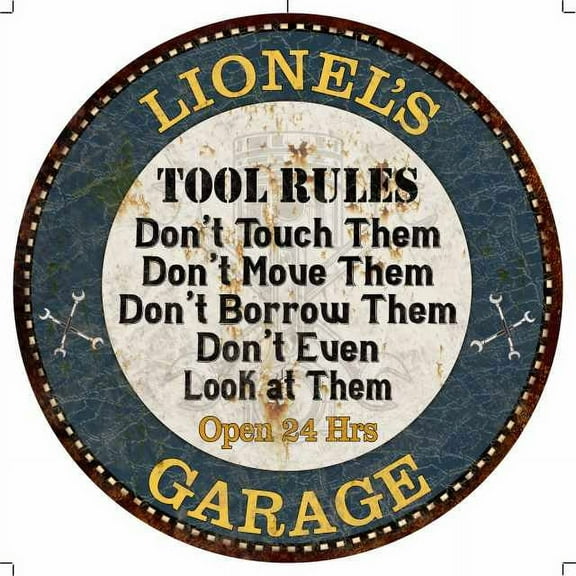 LIONEL'S Garage Rules 14" Round Metal Sign Garage Wall Decor 100140015315