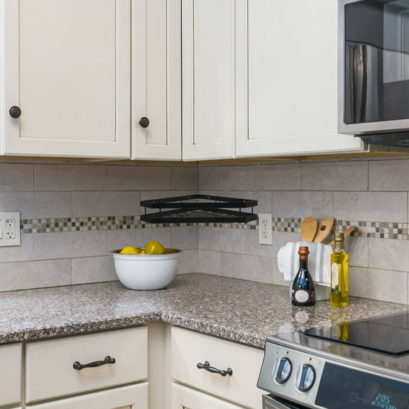 LIOOBO 1Pc Black Metal Wall-Mounted Kitchen Rack Seasoning Bottle Storage Organizer