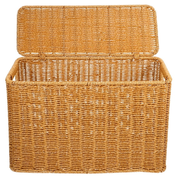 LIOOBO Light Brown Woven Storage Basket with Lid and Handle for Portable Organization and Sundries Storage