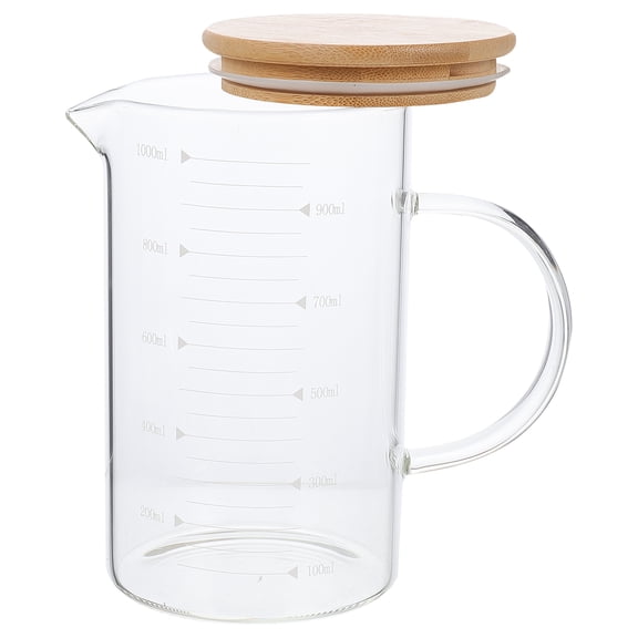 LIOOBO Transparent Glass Measuring Cup with Scales for Home Use, Easy Clean, Convenient Cover, 1 Set