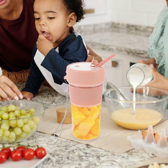 LIOOBO Portable Electric Juicer Cup Pink Rechargeable Fresh Juice Mixer for Kitchen