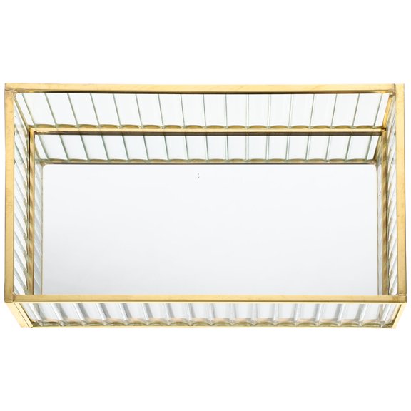 LIOOBO Decorative Golden Alloy Jewelry Tray with Glass Mirror for Jewelry and Keys