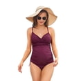 thumbnail image 1 of LIORA Solid Women's Maternity Swimsuit Retro Plum Wrap Front Tankini, Dark Red, 1 of 6