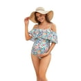 thumbnail image 1 of LIORA Women Off-Shoulder Maternity Swimsuits Flounce Floral One Piece Bathing Suits, Blue, 1 of 6