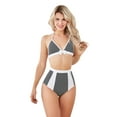 thumbnail image 1 of LIORA Women Polka Dot Halter Bikini Bowknot Front with High Waisted Bottom Swimsuit Black, 1 of 6