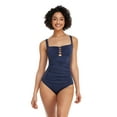 thumbnail image 1 of LIORA Women Tummy Control Lace Up One Piece Swimsuit Ruched Push Up Bathing Suit Blue, 1 of 6