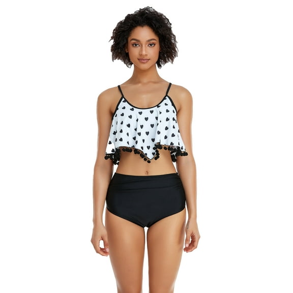 LIORA Women Two Piece High Waisted Bikini Ruffle Swimsuit with Bottom