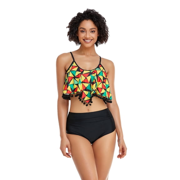 LIORA Women Two Piece High Waisted Bikini Ruffle Swimsuit with Bottom