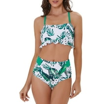 LIORA Women’s Bikini Sets Ruffle Flounce Bandeau High Waisted Bikinis for Women with Back Criss Cross Bathing Suits for Women