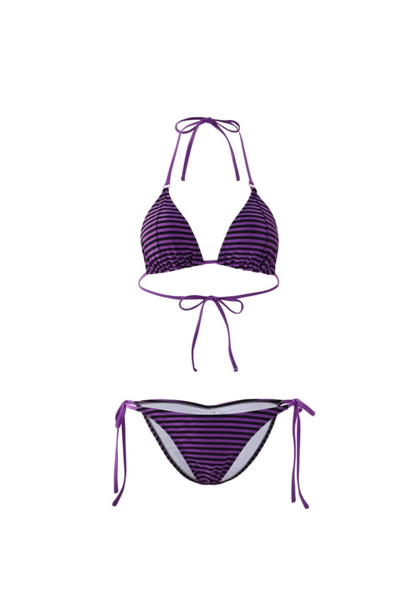 Women's Bikini Swimsuit Triangle Top Side Tie Bottom Bikini Swimwear, Shinny Purple