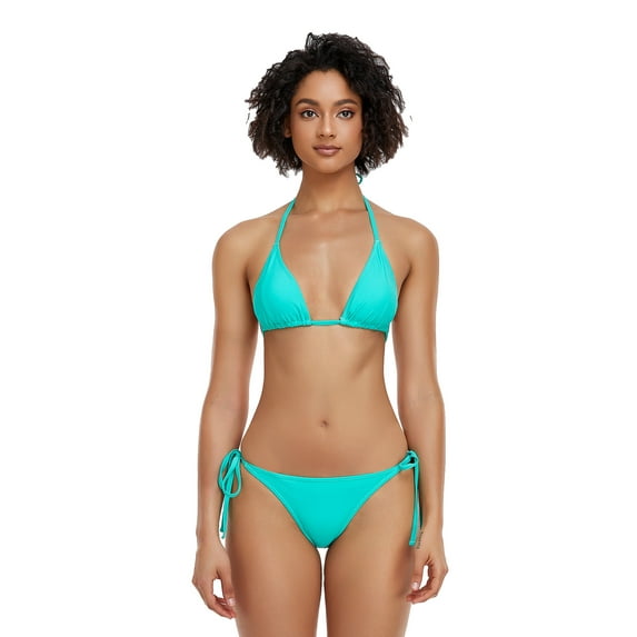 LIORA Women's Bikini Swimsuit Triangle Top Side Tie Bottom Bikini Swimwear, Teal